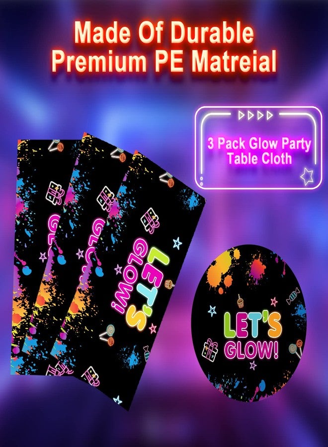 PERFQU 3 Pcs Glow Party Table Covers Neon Tablecloths Glows in The Dark Tablecloths Decorations Neons Table Cover Supplies for Glow Party Favors, Neons Birthday Parties and Black Light Parties - Image 4